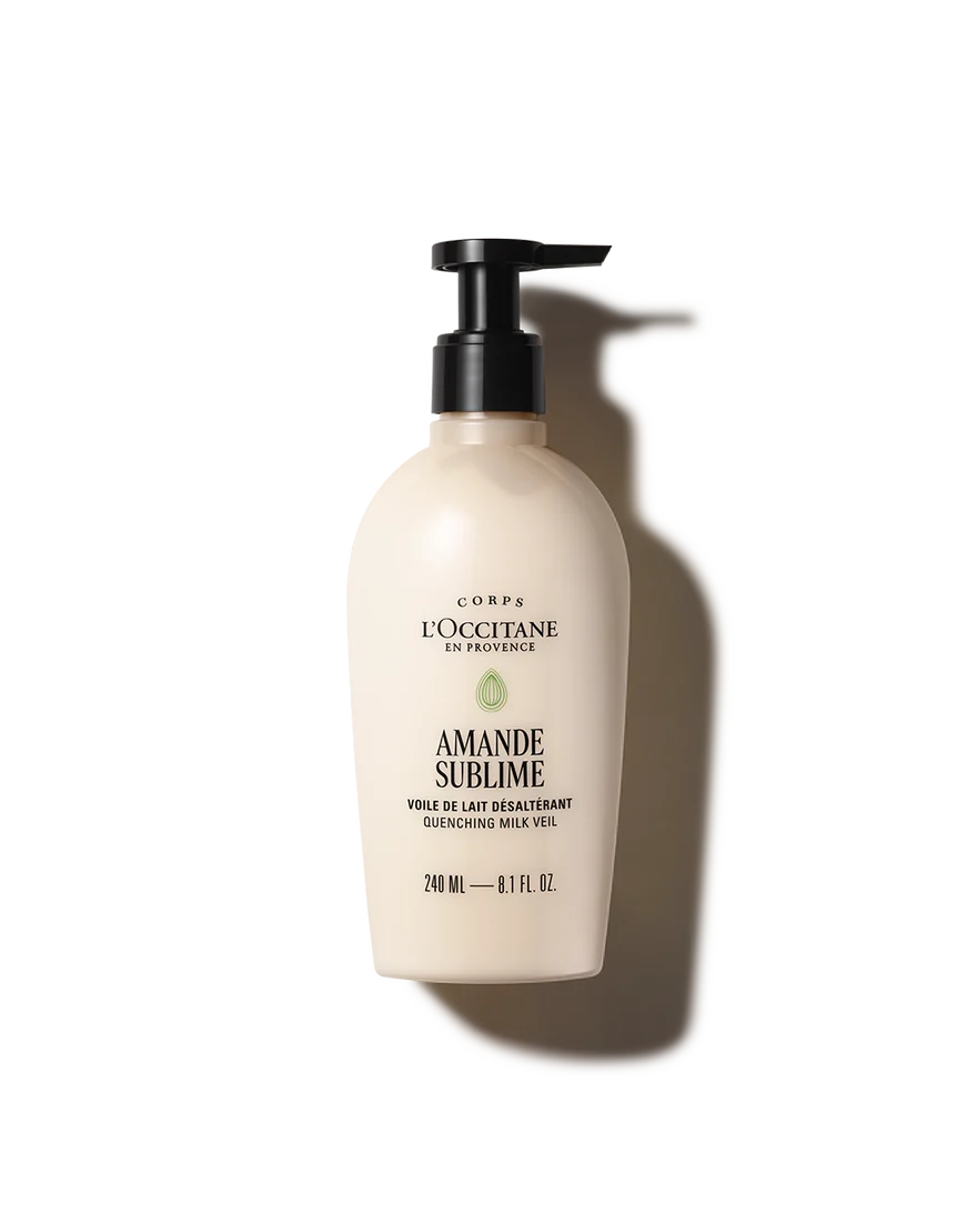 a bottle of L'OCCITANE en Province Amande Sublime, a nourishing hair care product.