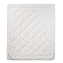 a white quilted blanket or comforter, which appears to be a bedding item.