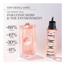 two perfume bottles, one larger and one smaller, with text describing the features of each bottle.