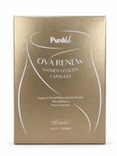 a box of PureVab Ova Renew capsules, which are designed to support female reproductive health, mood balance, and ovary function.