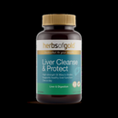 A bottle of liver cleanse and protect supplement with a gold cap.
