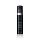 A bottle of skincare product with a black and blue color scheme.