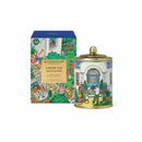 a box and a tin can with illustrations of people and a house, both of which are part of a collection of images.