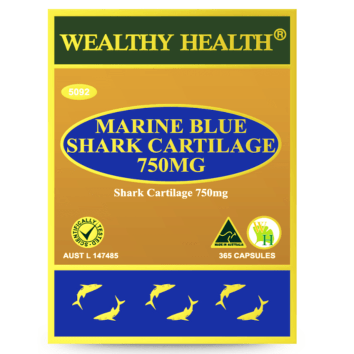 Shark Cartilage Capsules – Marine Blue Shark Cartilage 750mg Joint Pain Relief Wealthy Health