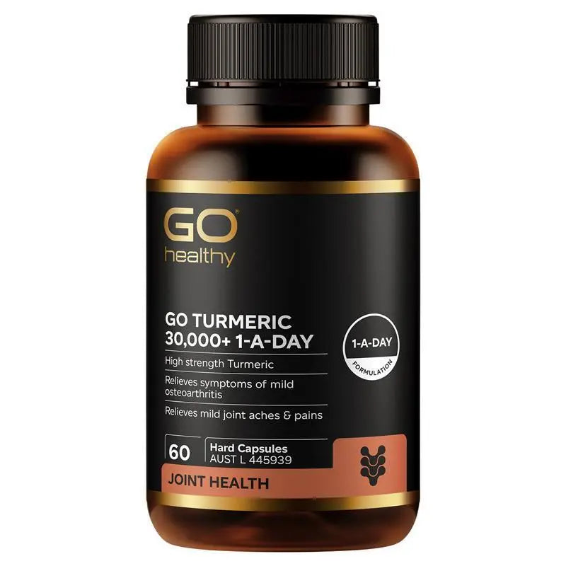 a bottle of GO Health's GO TURMERIC joint health supplement.