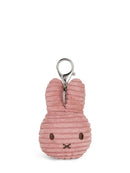 A pink, plush bunny-shaped keychain with a silver metal clasp.