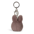 A keychain in the shape of a small, furry animal, possibly a bunny or a squirrel, with a metal clasp attached to it.