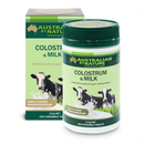 a bottle of Australian By Nature Colostrum & Milk, a dietary supplement for cows, and its packaging.
