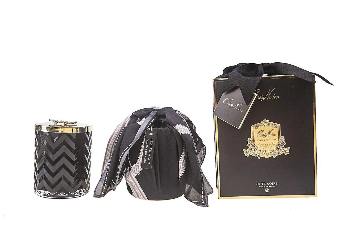 Cote Noire - Herringbone Candle With Scarf - Black & Gold - Red bee Lid - HCG02 Cote Noire