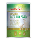 a can of goat's milk powder with a label that includes text and images.