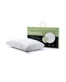 a white pillow and its packaging, which is green and white.
