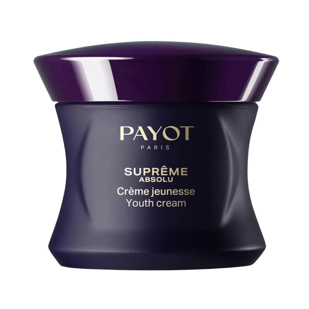 a purple jar of Payot Paris product, specifically a youth cream.
