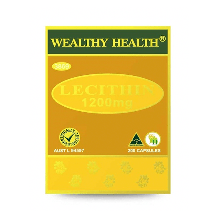 Lecithin Capsules - Wealthy Health 1200mg Soybean Phospholipid Supplement 200 Count Wealthy Health