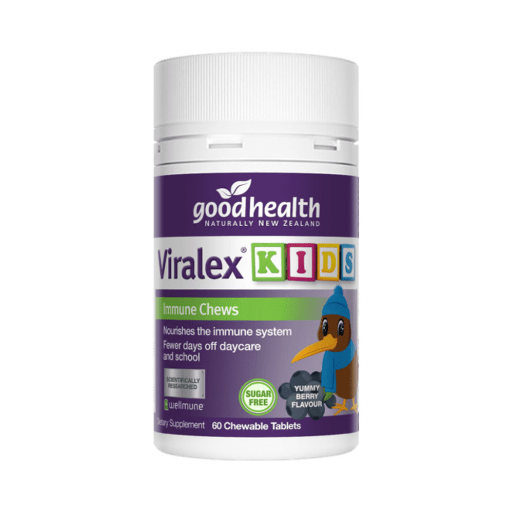 The image is a bottle of Viralex Kids Immune Chews, a dietary supplement for children.