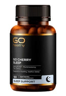 a bottle of GO Healthy Sleep supplement, which contains 60 tablets of cherry puree tart cherry.