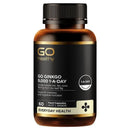 a bottle of GO Healthiness Ginkgo Biloba capsules, which are a dietary supplement.
