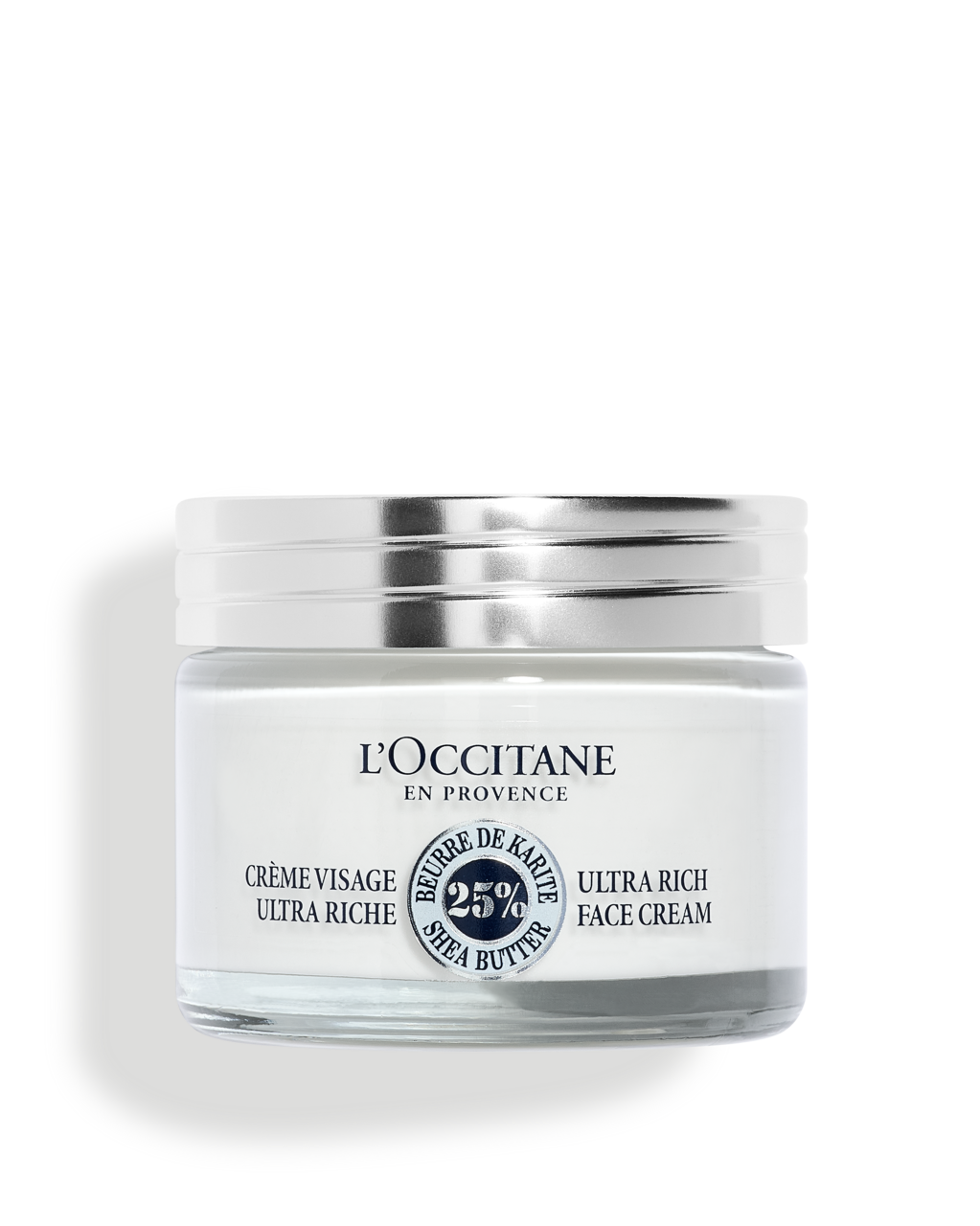a jar of L'Occitane Ultra Rich Face Cream, a skincare product.