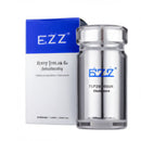 a blue and white box and a silver bottle of a product named "EZZ".