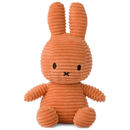 A plush orange toy rabbit with black eyes and mouth, sitting upright and facing the camera.