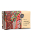 A rectangular bar of soap with a colorful, abstract design on the packaging.