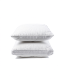 Two white pillows stacked on top of each other against a white background.