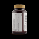 a dark brown bottle with a yellow cap, containing a dark liquid. The bottle has a label with text and a barcode.