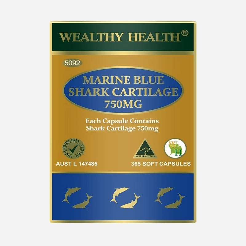 Shark Cartilage Capsules – Wealthy Health Marine Blue Shark 750mg Joint Support Wealthy Health