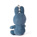 A blue plush bunny toy with a metal ring attached to it.