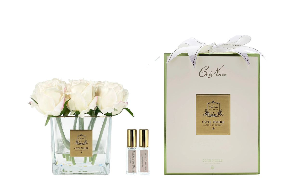 Cote Noire Couture 9 Rose Buds - Square Clear Vase - Gold & Pink Blush - SVC902-LIMITED Cote Noire