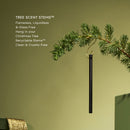 a Christmas tree with a black ornament hanging from it.
