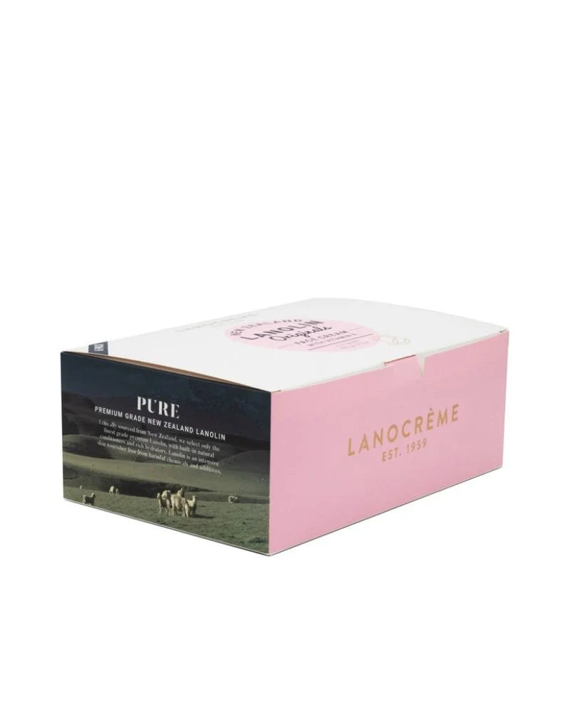 A pink and white box with text and a graphic of sheep grazing in a field.