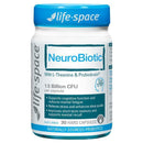 a bottle of Life-space NeuroBiotic supplement, which is a product containing L-theanine and probiotics.