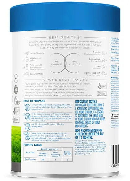 Bellamy’s Organic Beta Genica-8 Step 3 Toddler Milk Drink 12 Months - 3 Years 800g EXP:07/2025 - XDaySale