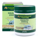 a bottle of Australian by Nature Squalene 1000mg capsules and a box of the same product.