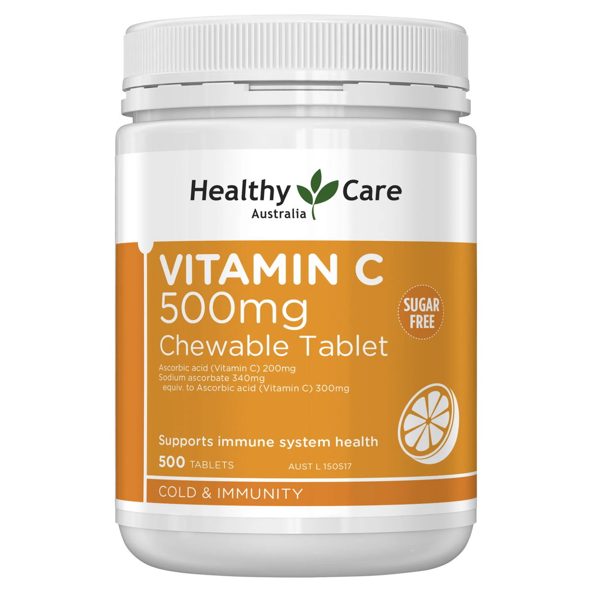 a bottle of Vitamin C chewable tablets from Healthy Care Australia.