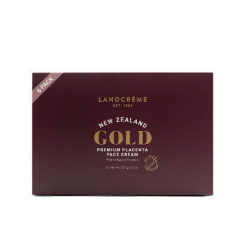 A maroon box containing a product called "New Zealand Gold Premium Placenta Face Cream".