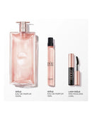 a collection of three beauty products from the L'Oile brand, including a perfume bottle, a mascara tube, and a mascara wand.