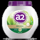 A2 Milk Company's Organic Premium full cream instant milk powder bottle with a purple cap.