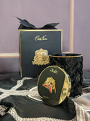 Cote Noire - Herringbone Candle With Scarf - Black & Gold - Red bee Lid - HCG02 Cote Noire