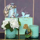 COTE NOIRE - HERRINGBONE CANDLE WITH SCARF - TIFFANY BLUE & GOLD - BUTTERFLY LID - HCG51 Cote Noire