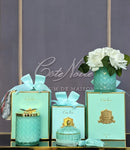 COTE NOIRE - HERRINGBONE CANDLE WITH SCARF - TIFFANY BLUE & GOLD - BUTTERFLY LID - HCG51 Cote Noire