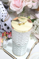 Cote Noire - Herringbone Candle With Scarf - White - Lilly Flower Lid - HCG06 Cote Noire