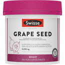 a bottle of Swissse Beauty Grape Seed supplement, which is a bright-colored pill.