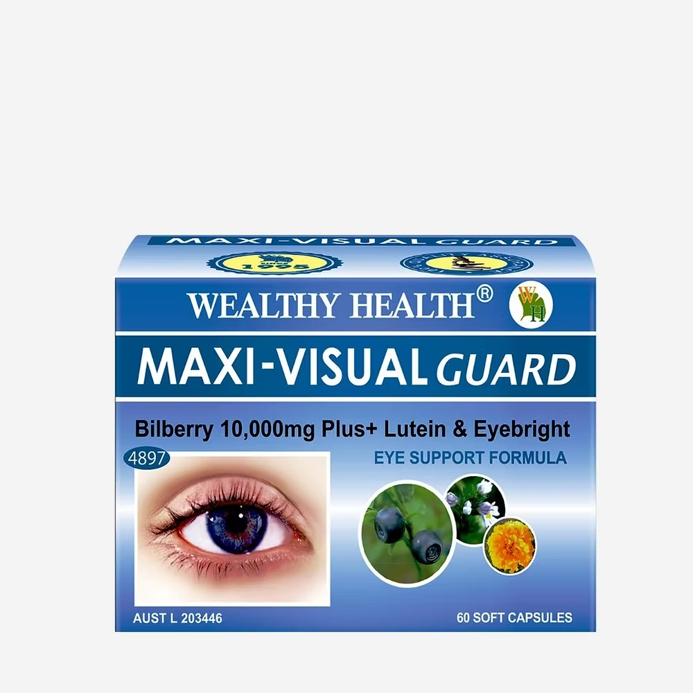 Eye Health Supplement Maxi-Visual Guard Bilberry Extract 60 Capsules - Vision Support Wealthy Health