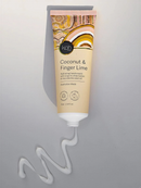 A tube of hand cream with a label that reads "Coconut & Finger Lime" and "Australian Made".