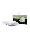 a white pillow and its packaging, which is green and white in color.