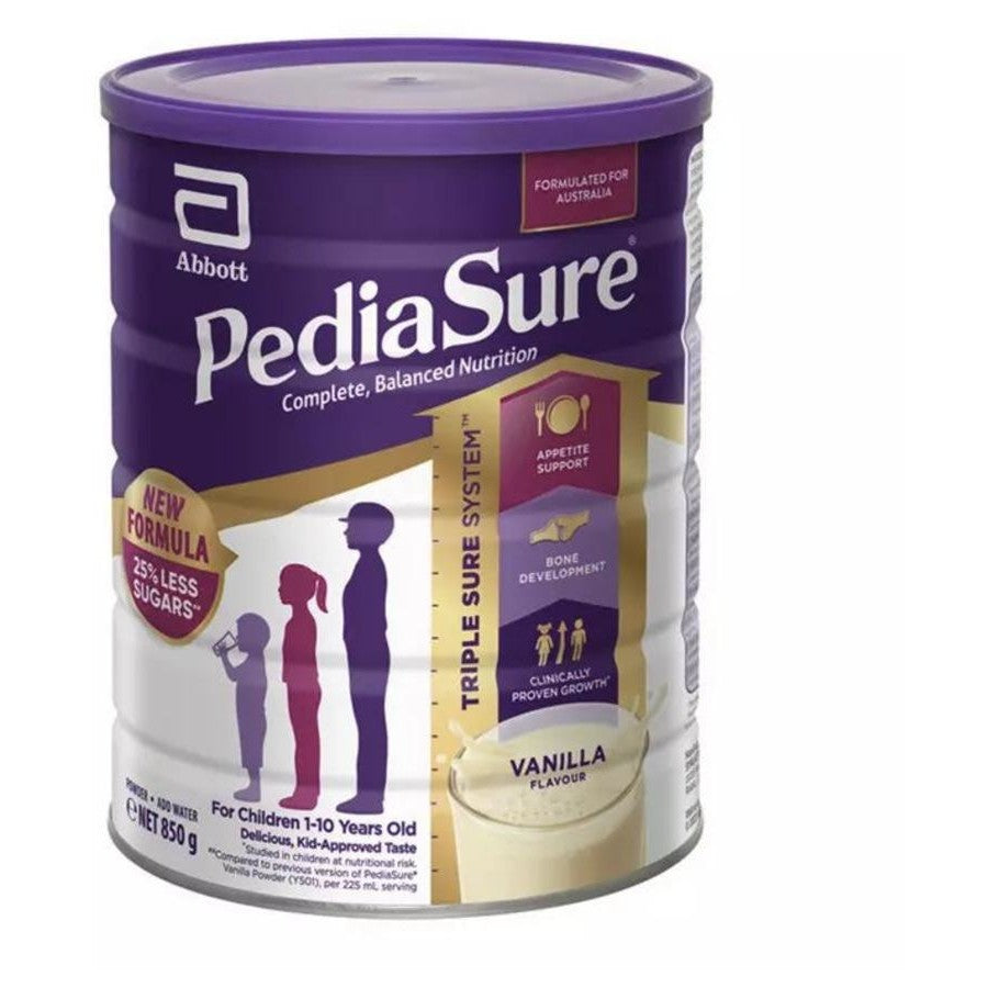 a can of Abbott PediSure, a powdered milk product designed for children aged 1 to 10 years old.