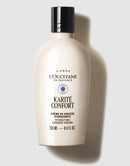 a bottle of L'Occitane Karite Comfort shower cream, a hydrating shower cream from the brand CORPS L'OCCITANE en PROVENCE.
