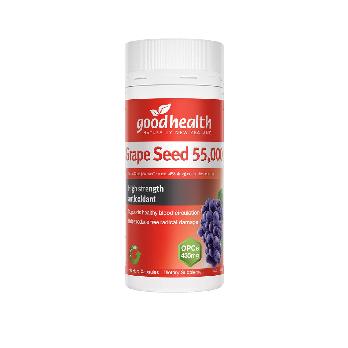 a bottle of grape seed oil capsules from the brand Good Health.