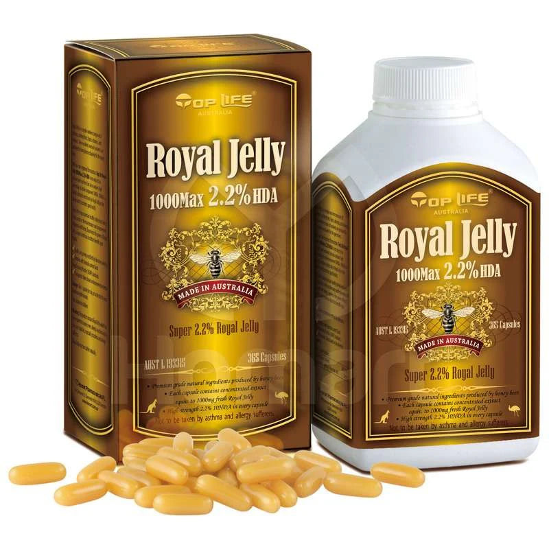 Top life royal jelly 1000max 2.2% HDA Premium Quality 365 Capsules Top Life